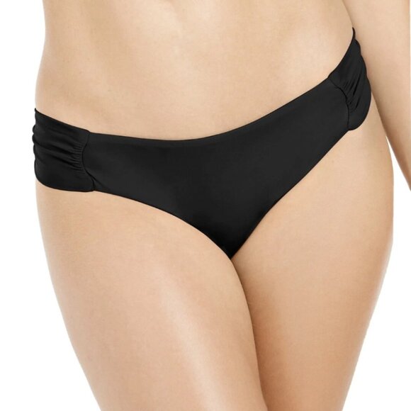 BAR III Shirred Black Solid Hipster Bikini Bottom NWT Sz M - Picture 2 of 9